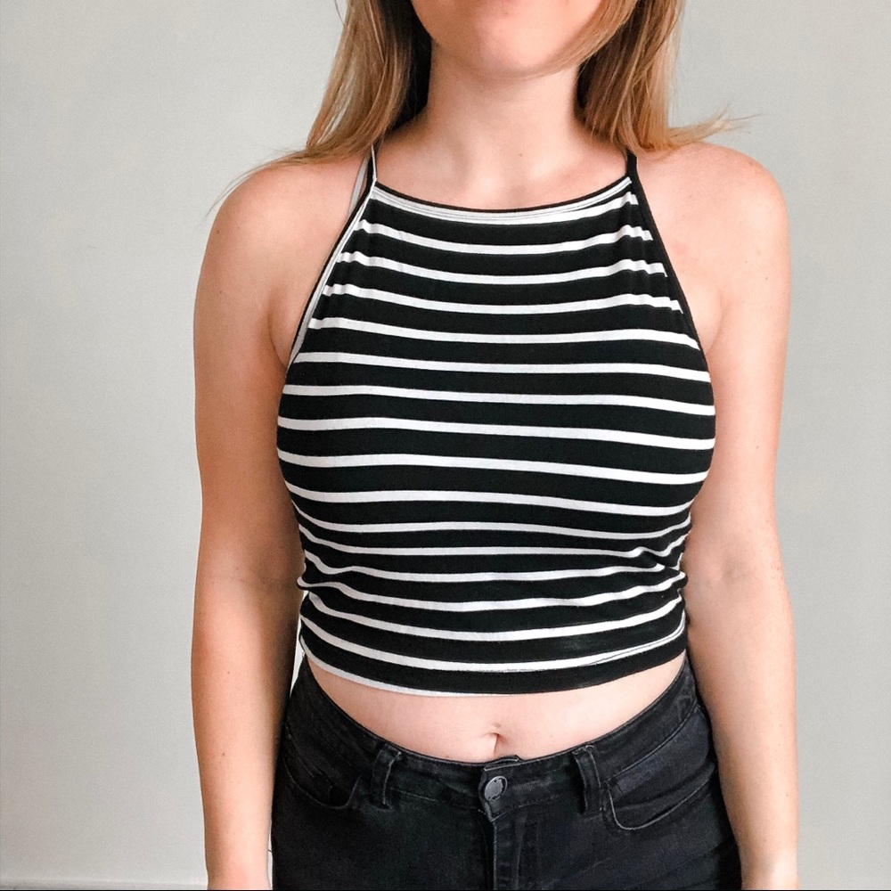 Black & White Striped Crop Top